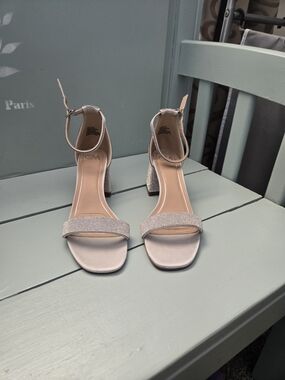Sparkle Block Heel Sandals in Light Pink